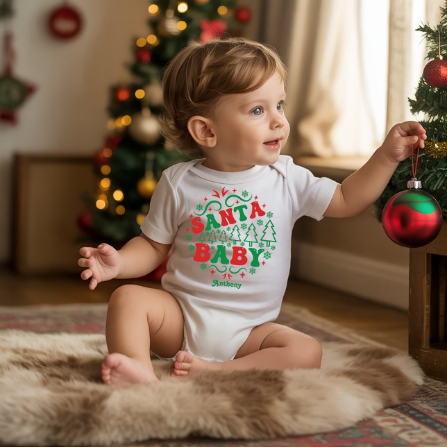 Santa Baby Personalisiert Retro Strampler (Santa Baby Personalized Retro Christmas Baby Bodysuit)