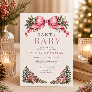 Santa Baby Pink Bow Babyparty-Einladung Einladung