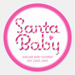 Santa Baby Pink Candy Cane Babyaufkleber Runder Aufkleber