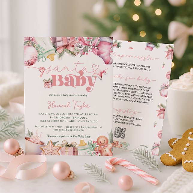 Santa Baby Pink Girl Weihnachtsdusche Einladung (Von Creator hochgeladen)