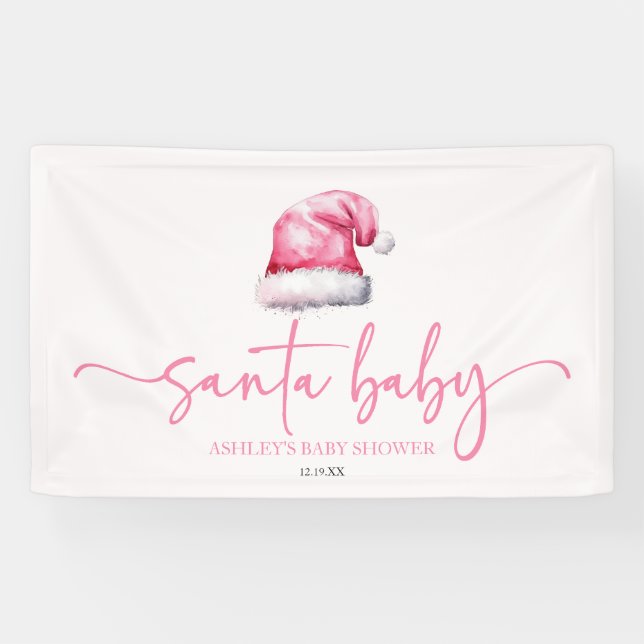 Santa Baby Pink Hat Weihnachtsferien Kinderdusche Banner (Horizontal)