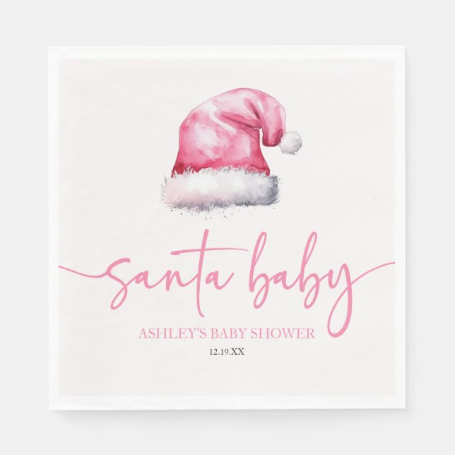 Santa Baby Pink Hat Weihnachtsferien Kinderdusche Serviette (Vorderseite)