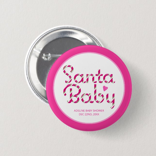 Santa Baby Pink Holiday Baby Showknopf Button (Vorne & Hinten)