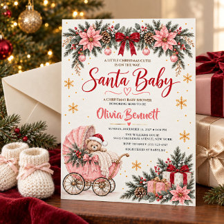 Santa Baby Pink Weihnachts-Baby-Party Einladung