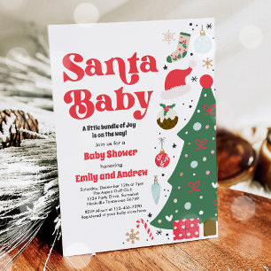 Santa Baby Red And Green Christmas Baby Shower Einladung