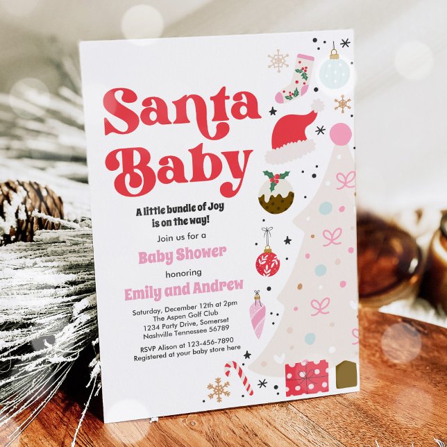 Santa Baby Red and Pink Weihnachtsdusche Einladung (Von Creator hochgeladen)