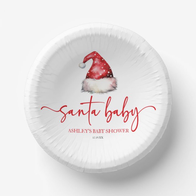 Santa Baby Red Hat Christmas Holiday Baby Shower Pappteller (Vorderseite)