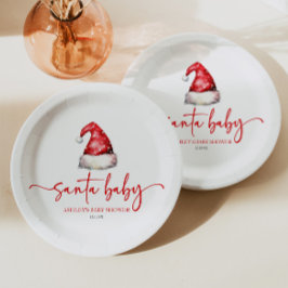 Santa Baby Red Hat Christmas Holiday Baby Shower Pappteller