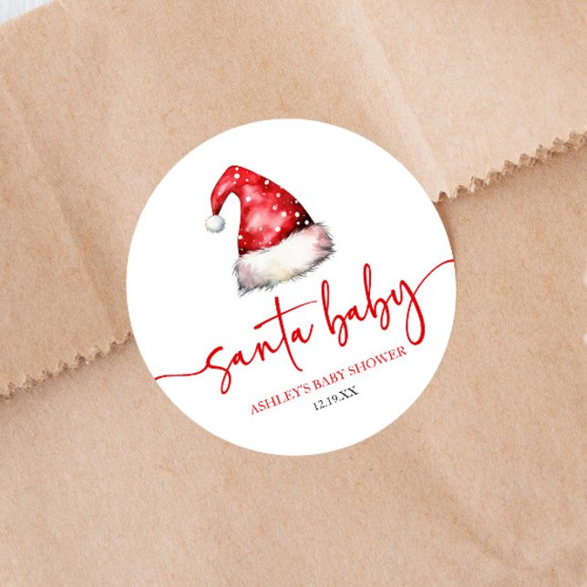 Santa Baby Red Hat Christmas Holiday Baby Shower Runder Aufkleber (Von Creator hochgeladen)