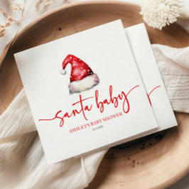 Santa Baby Red Hat Christmas Holiday Baby Shower Serviette