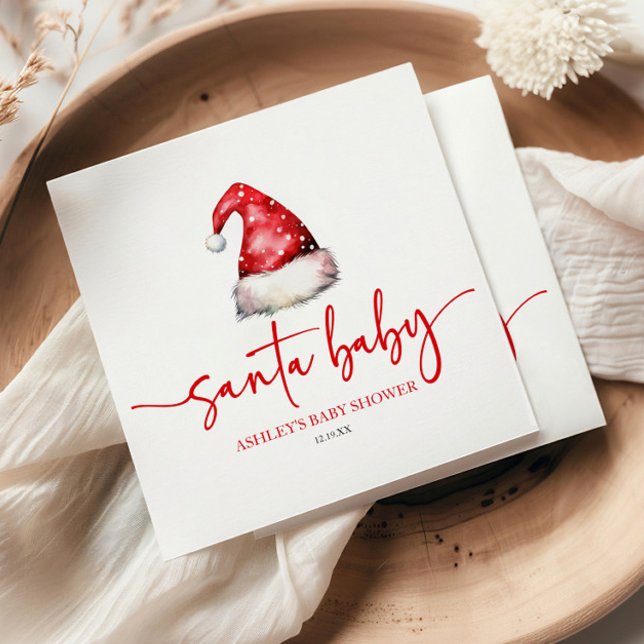 Santa Baby Red Hat Christmas Holiday Baby Shower Serviette (Von Creator hochgeladen)