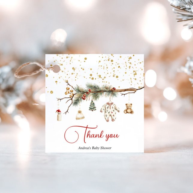 Santa Baby Rustic Winter Greenery Babydusche Geschenkanhänger (Von Creator hochgeladen)