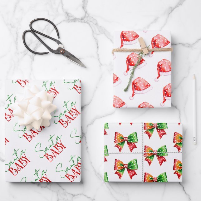 Santa Baby shower bow and Santa hat Christmas Geschenkpapier Set (Vorderseite)