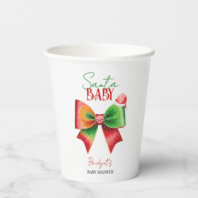 Santa Baby shower bow and Santa hat Christmas Pappbecher (Rückseite)