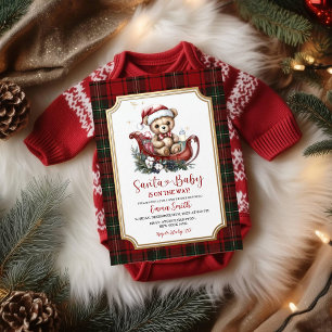 Santa-Baby-Shower-Einladung Teddybär im Schlitte Einladung