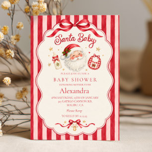 Santa-Baby-Shower Rot Pink Streifen Einladung