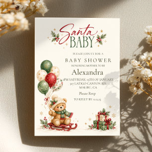 Santa-Baby-Shower-Teddy-Bär-Ballons Einladung