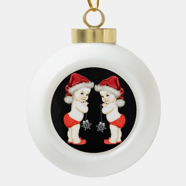Santa Baby Twin Baby Boy Weihnachten Keramik Kugel-Ornament (Vorderseite)