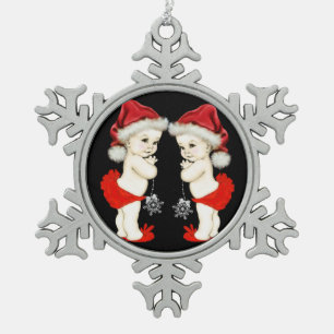 Santa Baby Twin Baby Girl Weihnachten Schneeflocken Zinn-Ornament
