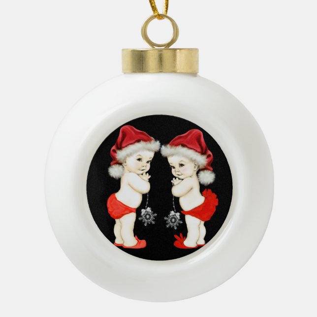 Santa Baby Twin Baby Keramik Kugel-Ornament (Vorderseite)