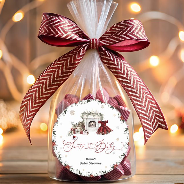 Santa Baby Wasserfarbe Girl Babydusche Runder Aufkleber (Von Creator hochgeladen)