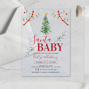 "Santa Baby" Wasserfarben-Weihnachtsbaum-Baby-Part Acryleinladungen