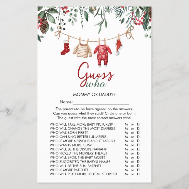 Santa Baby Weihnachten "Guess Who" Baby Showspiel Flyer (Vorne)