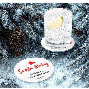 Santa Baby Weihnachten Winter Baby Shower Runder Pappuntersetzer