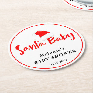 Santa Baby Weihnachten Winter Baby Shower Runder Pappuntersetzer