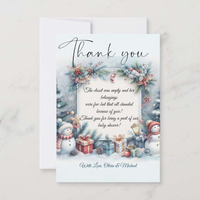 Santa Baby Weihnachts Winter Baby Dusche Dankeskarte (Vorderseite)