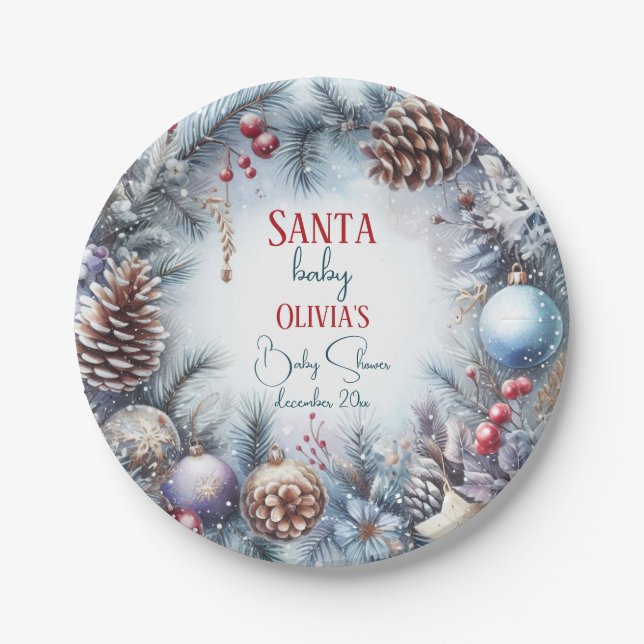 Santa Baby Weihnachts Winter Baby Dusche Pappteller (Vorderseite)