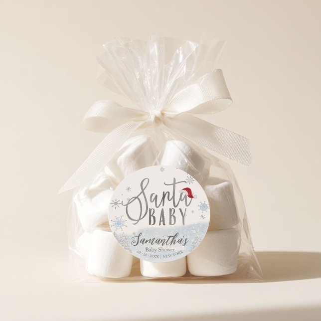 Santa Baby Weihnachts Winter Baby Dusche Runder Aufkleber (Von Creator hochgeladen)