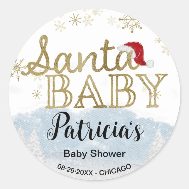 Santa Baby Weihnachts Winter Baby Dusche Runder Aufkleber (Vorderseite)