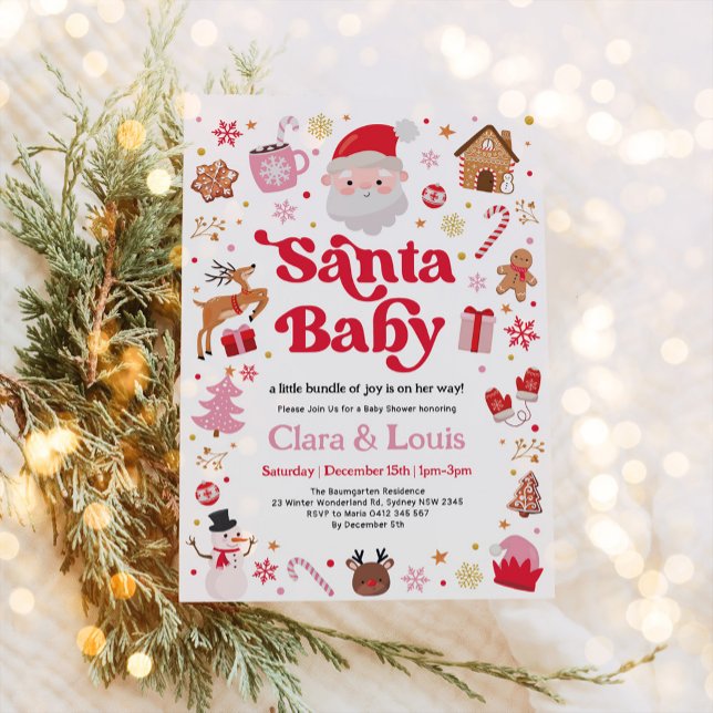 Santa Baby Winter Christmas Girl Babydusche Einladung (Von Creator hochgeladen)
