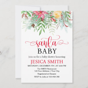 Santa Baby Winter Greenery Baby Shower Einladung