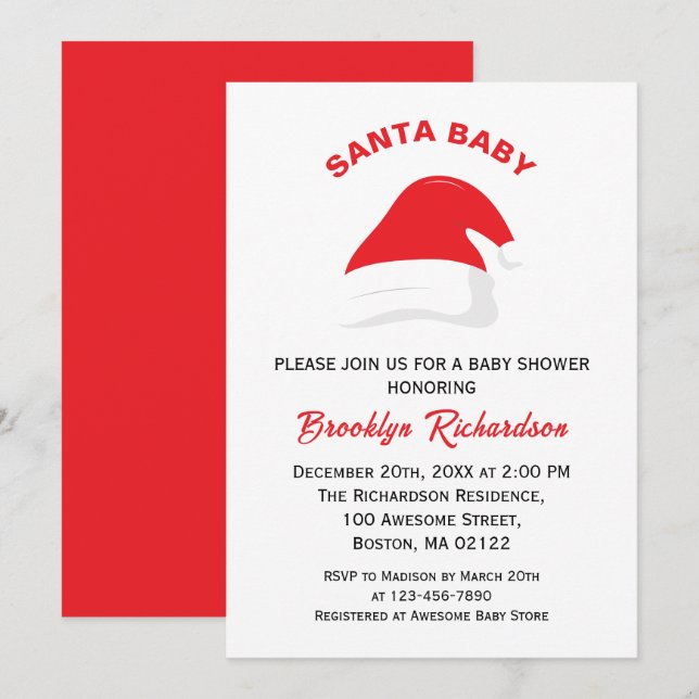 Santa Baby Winter Hat Gender Neutral Baby Dusche Einladung (Vorne/Hinten)