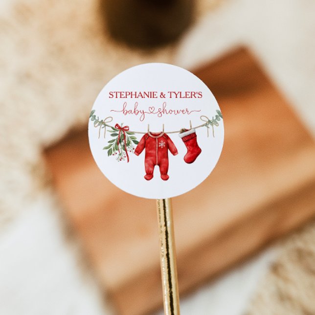 Santa Baby Winter Weihnachtsdusche Runder Aufkleber (Von Creator hochgeladen)