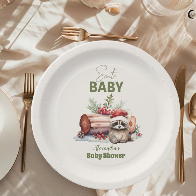 Santa Baby Woodland Winter Weihnachtsdusche Pappteller (Von Creator hochgeladen)