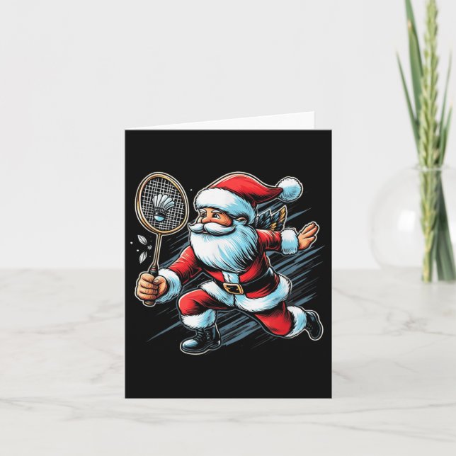 Santa Badminton Player Cool Sports Hobbies Christm Karte (Vorderseite)