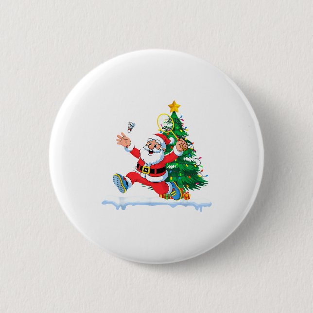 Santa Badminton Weihnachtsbaum Lichter Männer Frau Button (Vorderseite)