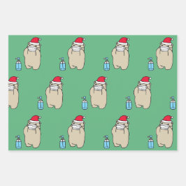 SANTA-Bär mit MASK- UND SANITIZER-Wrapping Paper Geschenkpapier Set