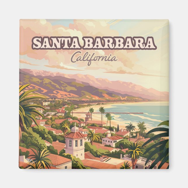 Santa Barbara Beach Central Coast California Retro Magnet (Vorne)