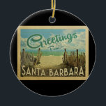 Santa Barbara Beach Vintage Reise Keramik Ornament<br><div class="desc">Diese Grüße von Santa Barbara Vintage Postkarte Design verfügt über einen Sandstrand mit einem schönen türkisfarbenen Meer und über dem Meer,  einen blauen Himmel mit billigen weißen Wolken. Im Vintage Reisen Stil.</div>