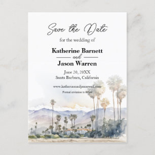 Santa Barbara Beach Wasserfarbe Save the Date Postkarte