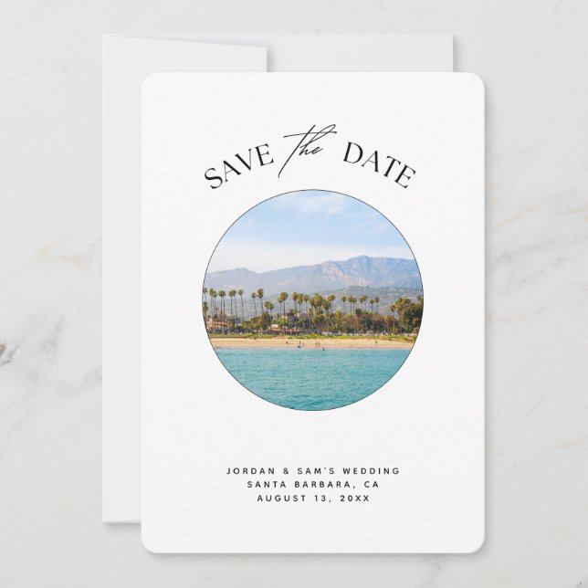 Santa Barbara Beach Wedding Save the Date Einladung (Vorderseite)