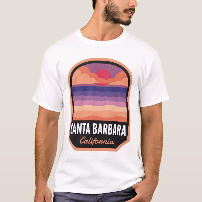 Santa Barbara CA Retro Sunset T-Shirt (Vorderseite)