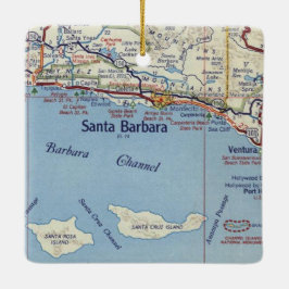 Santa Barbara CA Vintage Karte Keramikornament
