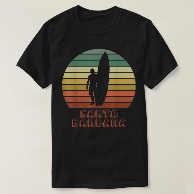 Santa Barbara California Beach Surfer Retro Sunset T-Shirt (Design vorne)