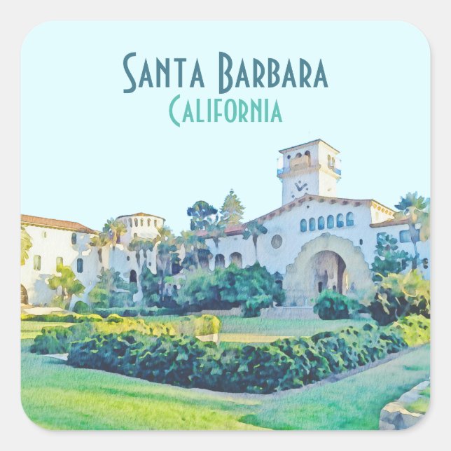 Santa Barbara California Courthouse Quadratischer Aufkleber (Vorderseite)