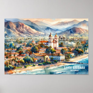 Santa Barbara California Reisen Orte Aquarell Poster